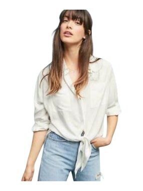 Maeve Anthropologie Silk Tie Front Blouse White M Orig. $98 Button Shirt